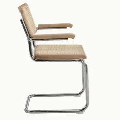 Rayna Pair Of 2 Solid Beech Dining Chairs With Armrests, Natural Cane & Chrome (Natural) -Best Furniture Shop XN 2056 NAT 2P 2