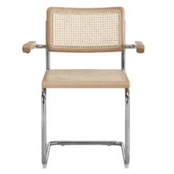 Rayna Pair Of 2 Solid Beech Dining Chairs With Armrests, Natural Cane & Chrome (Natural) -Best Furniture Shop XN 2056 NAT 2P 3