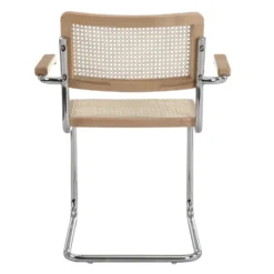 Rayna Pair Of 2 Solid Beech Dining Chairs With Armrests, Natural Cane & Chrome (Natural) -Best Furniture Shop XN 2056 NAT 2P 4