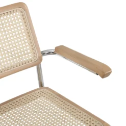 Rayna Pair Of 2 Solid Beech Dining Chairs With Armrests, Natural Cane & Chrome (Natural) -Best Furniture Shop XN 2056 NAT 2P detail2