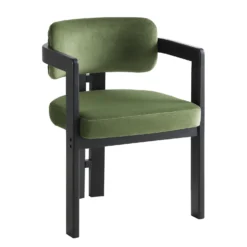 Stanford Curved Oak Frame Upholstered Chair, Moss Green Velvet Black Frame -Best Furniture Shop XNDCH 727 GREEN VEL WB2