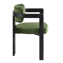 Stanford Curved Oak Frame Upholstered Chair, Moss Green Velvet Black Frame -Best Furniture Shop XNDCH 727 GREEN VEL WB3
