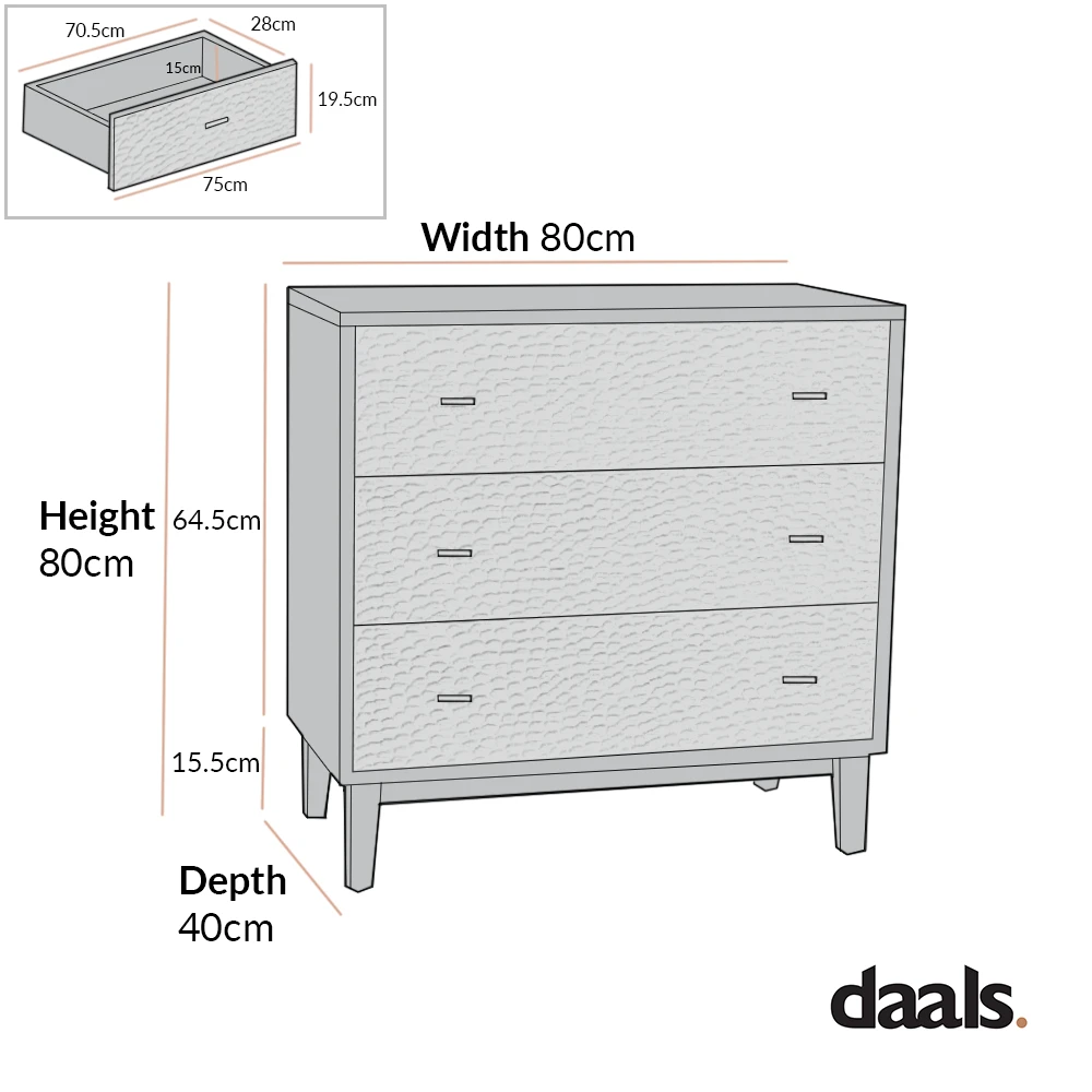 Bianca Chip Carved 3 Drawer Chest, Sand Beige & Ivory 5 Bianca Chip Carved 3 Drawer Chest, Sand Beige & Ivory - Image 5