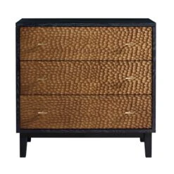Bianca Chip Carved 3 Drawer Chest, Antique Bronze & Black -Best Furniture Shop XXCOD 008 GOLD BLACK WB1 scaled