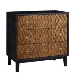 Bianca Chip Carved 3 Drawer Chest, Antique Bronze & Black -Best Furniture Shop XXCOD 008 GOLD BLACK WB2