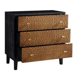 Bianca Chip Carved 3 Drawer Chest, Antique Bronze & Black -Best Furniture Shop XXCOD 008 GOLD BLACK WB3
