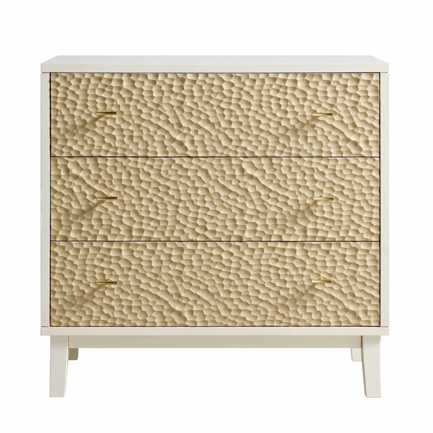 Bianca Chip Carved 3 Drawer Chest, Sand Beige & Ivory 3 Bianca Chip Carved 3 Drawer Chest, Sand Beige & Ivory - Image 3