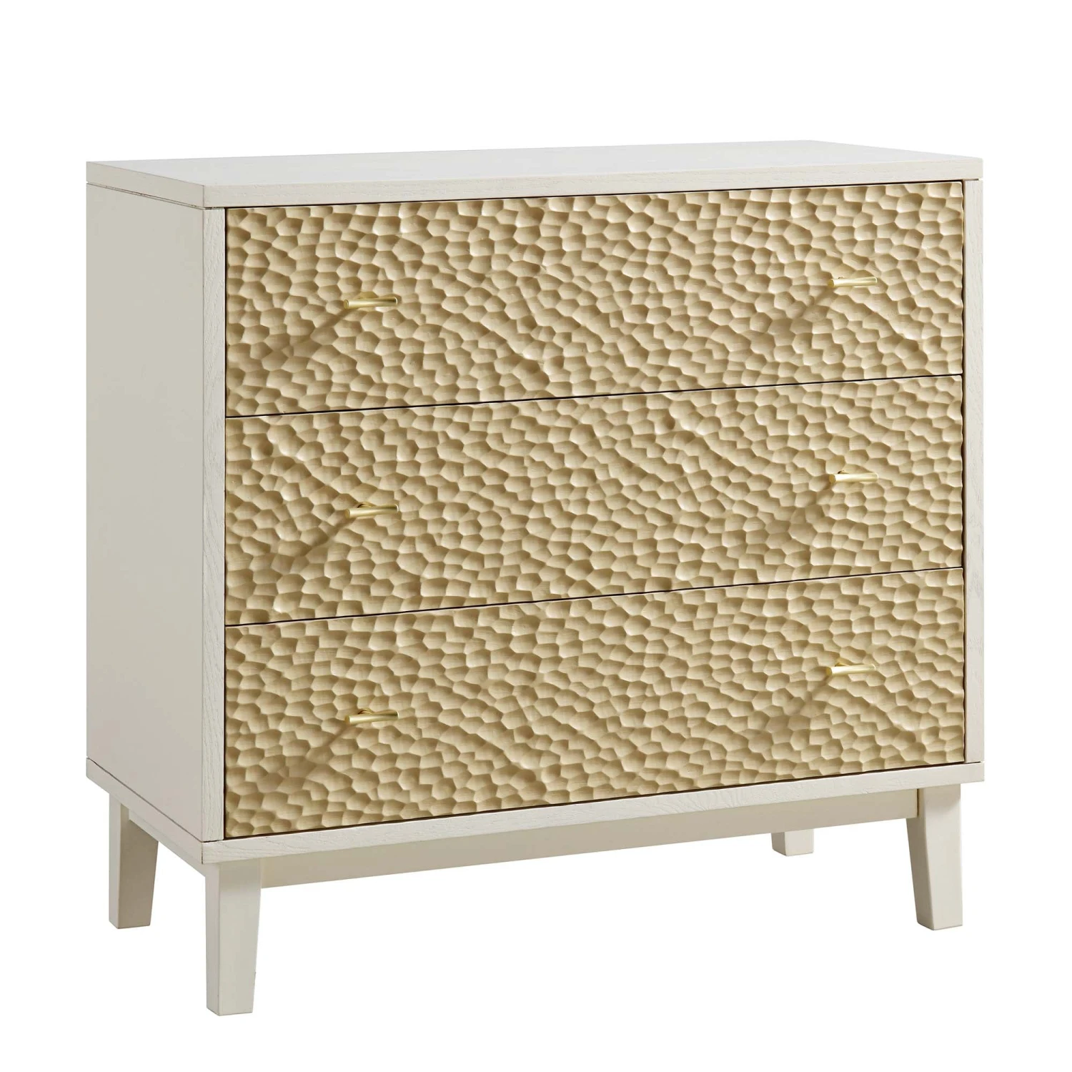 Bianca Chip Carved 3 Drawer Chest, Sand Beige & Ivory 6 Bianca Chip Carved 3 Drawer Chest, Sand Beige & Ivory - Image 6