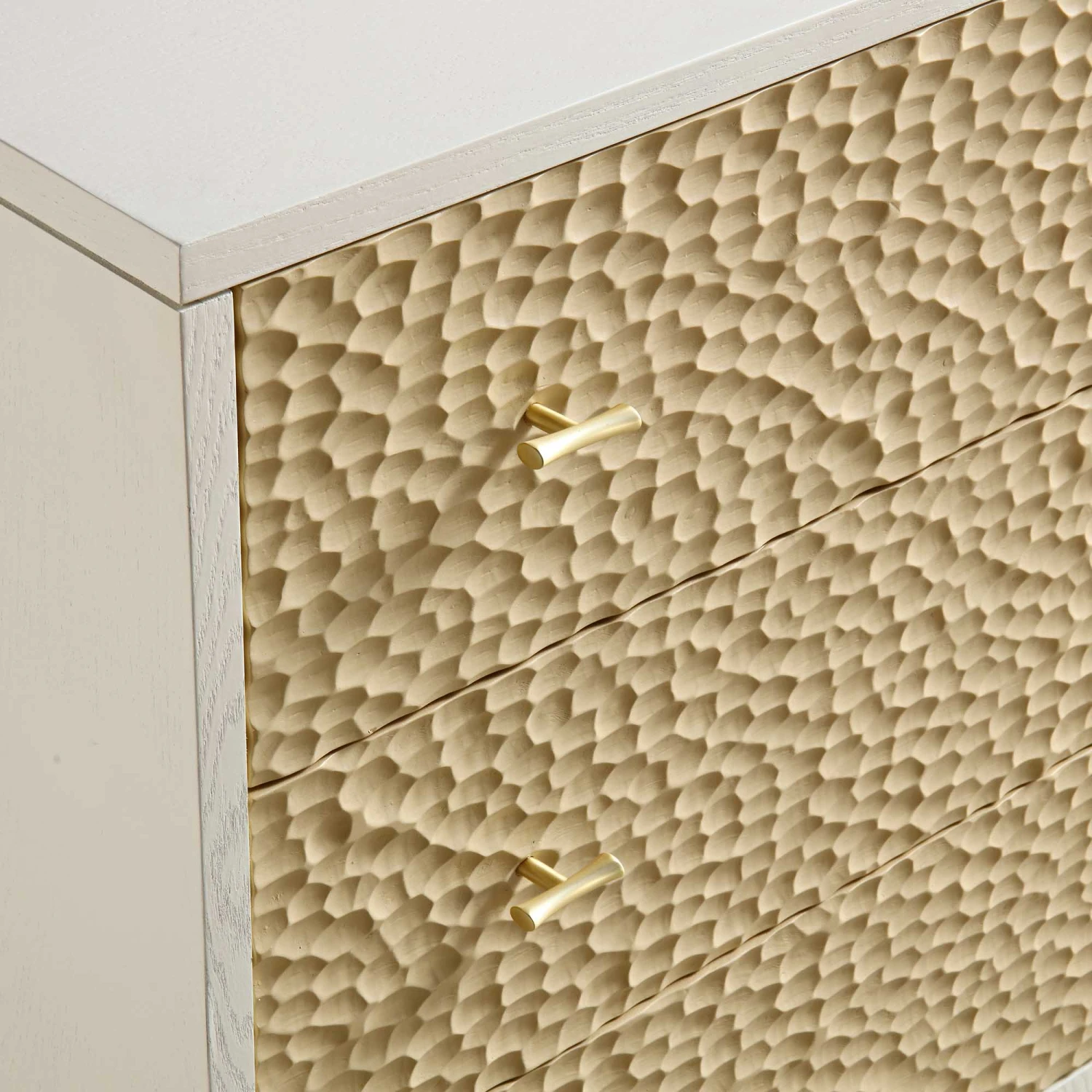 Bianca Chip Carved 3 Drawer Chest, Sand Beige & Ivory 10 Bianca Chip Carved 3 Drawer Chest, Sand Beige & Ivory - Image 10