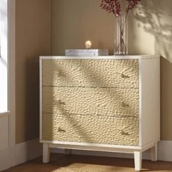 Bianca Chip Carved 3 Drawer Chest, Sand Beige & Ivory