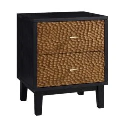 Bianca Chip Carved Bedside Table, Antique Bronze & Black -Best Furniture Shop XXNS 007 GOLD BLACK WB2