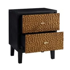 Bianca Chip Carved Bedside Table, Antique Bronze & Black -Best Furniture Shop XXNS 007 GOLD BLACK WB3