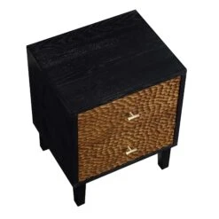 Bianca Chip Carved Bedside Table, Antique Bronze & Black -Best Furniture Shop XXNS 007 GOLD BLACK WB4
