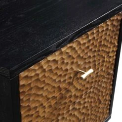 Bianca Chip Carved Bedside Table, Antique Bronze & Black -Best Furniture Shop XXNS 007 GOLD BLACK detail1