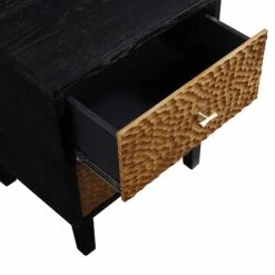 Bianca Chip Carved Bedside Table, Antique Bronze & Black -Best Furniture Shop XXNS 007 GOLD BLACK detail2