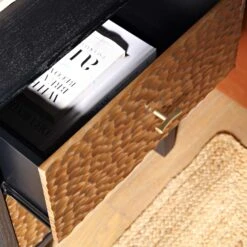 Bianca Chip Carved Bedside Table, Antique Bronze & Black -Best Furniture Shop XXNS 007 GOLD BLACK scene2