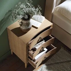 Thalia Concave 3 Drawer Bedside Table, Natural -Best Furniture Shop XXNS 021 NAT scene2