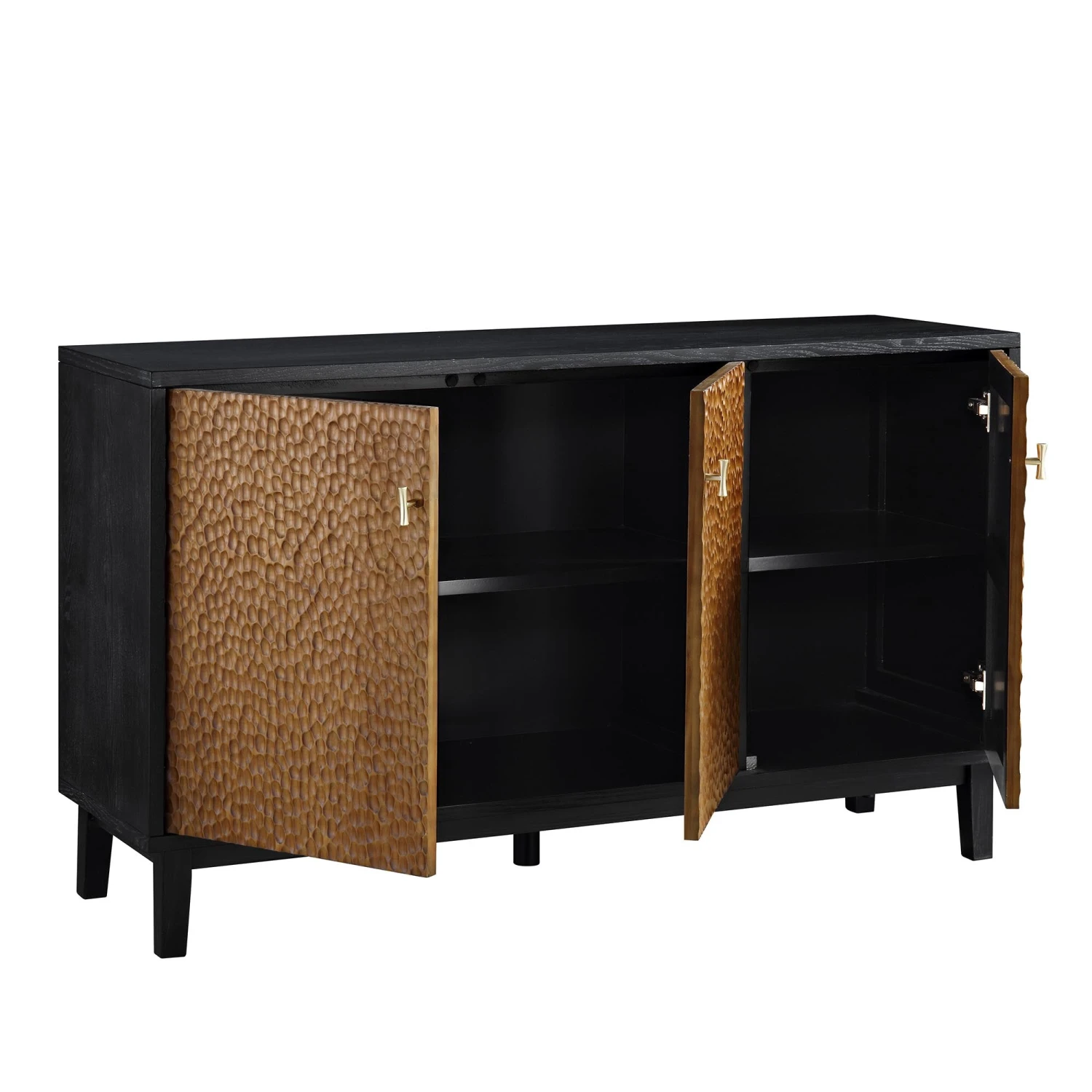 Bianca Chip Carved 3 Door Sideboard, Antique Bronze & Black 7 Bianca Chip Carved 3 Door Sideboard, Antique Bronze & Black - Image 7