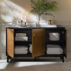 Bianca Chip Carved 3 Door Sideboard, Antique Bronze & Black 13 Bianca Chip Carved 3 Door Sideboard, Antique Bronze & Black -Best Furniture Shop XXSB 009 GOLD BLACK scene2
