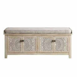 Chantilly Whitewashed Carved Storage Bench -Best Furniture Shop XXST 016 WHITEWASH WB1