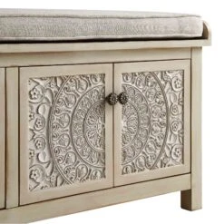 Chantilly Whitewashed Carved Storage Bench -Best Furniture Shop XXST 016 WHITEWASH detail1