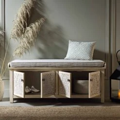 Chantilly Whitewashed Carved Storage Bench -Best Furniture Shop XXST 016 WHITEWASH scene2