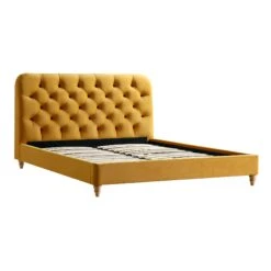 Leamington Deep-Buttoned Upholstered Bed, Turmeric Yellow Velvet 20 Leamington Deep-Buttoned Upholstered Bed, Turmeric Yellow Velvet -Best Furniture Shop ZX 1063 MUST VEL WB1