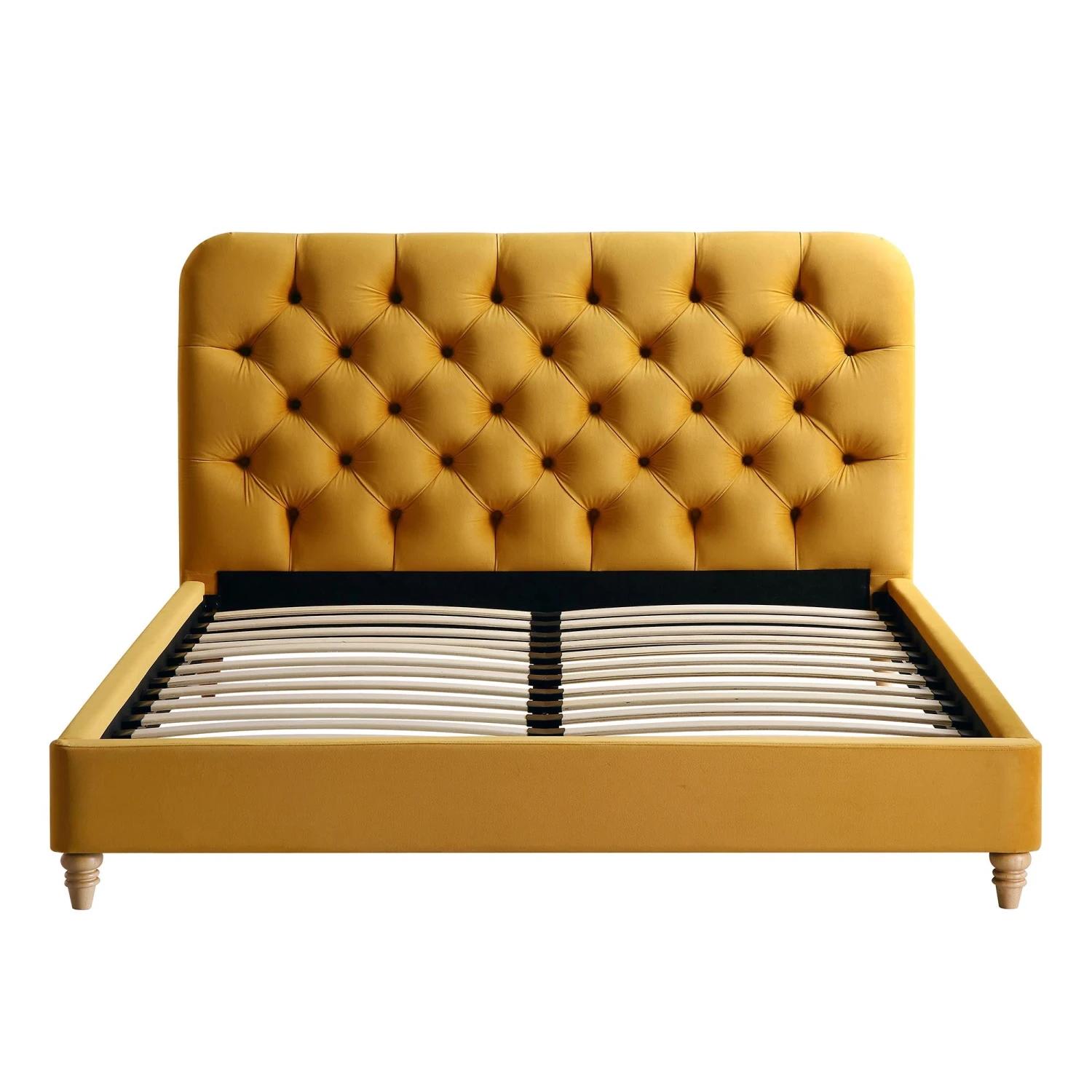 Leamington Deep-Buttoned Upholstered Bed, Turmeric Yellow Velvet 4 Leamington Deep-Buttoned Upholstered Bed, Turmeric Yellow Velvet - Image 4
