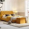 Leamington Deep-Buttoned Upholstered Bed, Turmeric Yellow Velvet