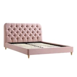 Leamington Deep-Buttoned Upholstered Bed, Rosewater Pink Fabric -Best Furniture Shop ZX 1063 PALEPINK FAB WB1