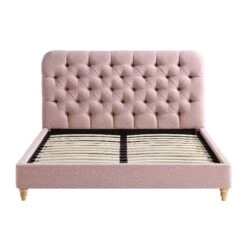 Leamington Deep-Buttoned Upholstered Bed, Rosewater Pink Fabric -Best Furniture Shop ZX 1063 PALEPINK FAB WB2