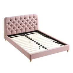 Leamington Deep-Buttoned Upholstered Bed, Rosewater Pink Fabric -Best Furniture Shop ZX 1063 PALEPINK FAB WB3