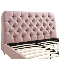 Leamington Deep-Buttoned Upholstered Bed, Rosewater Pink Fabric -Best Furniture Shop ZX 1063 PALEPINK FAB detail1