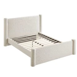 Galerie Beige Boucle Pillar Upholstered Bed -Best Furniture Shop ZX 2180 BEIGE BOUCLE D WB1