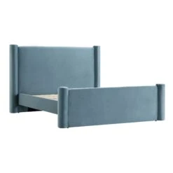 Galerie Misty Blue Velvet Pillar Upholstered Bed -Best Furniture Shop ZX 2180 BLUEGREY VEL WB1