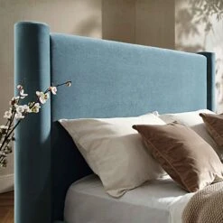 Galerie Misty Blue Velvet Pillar Upholstered Bed -Best Furniture Shop ZX 2180 BLUEGREY VEL scene2