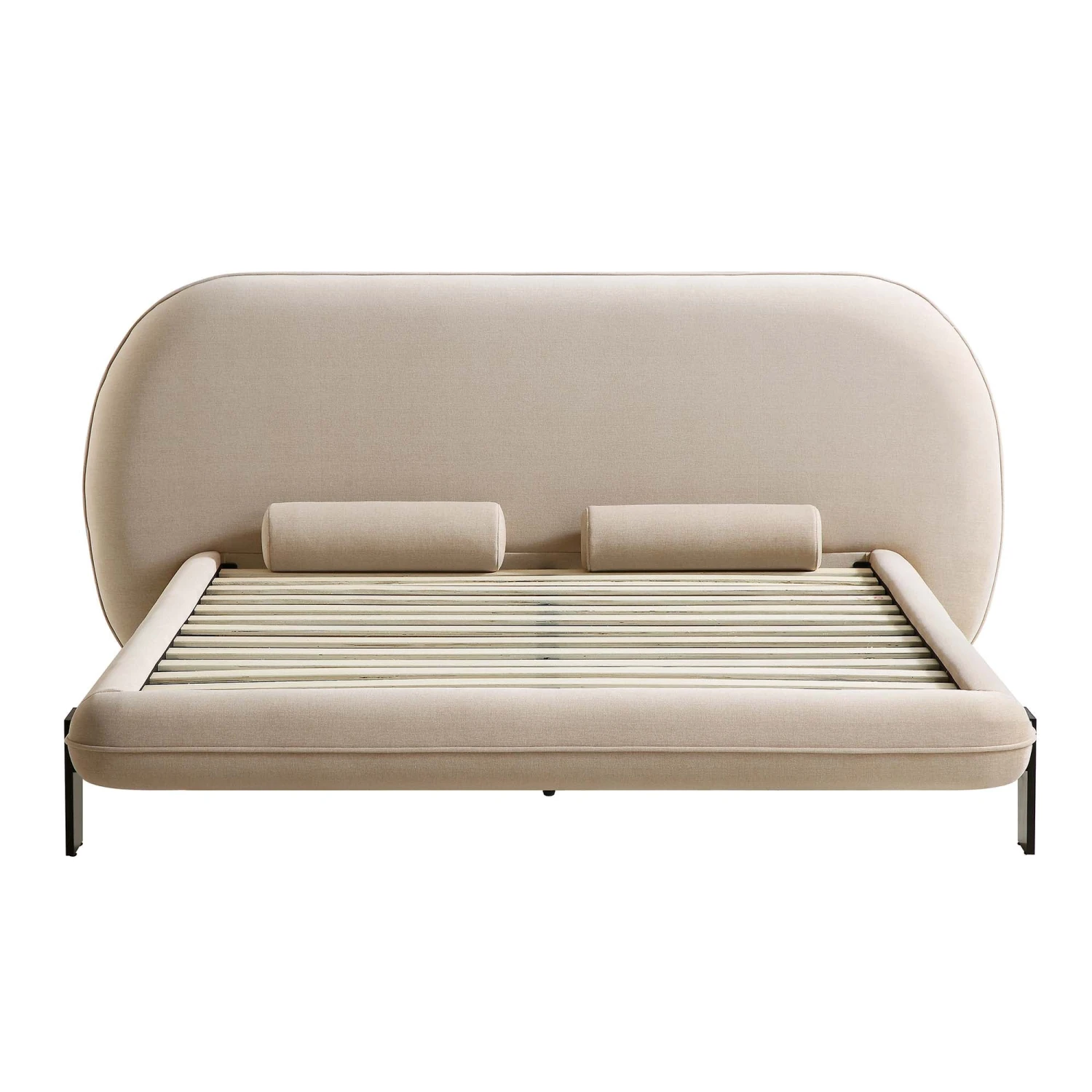 Elystan Oval Headboard Upholstered Bed, Warm Beige Fabric 7 Elystan Oval Headboard Upholstered Bed, Warm Beige Fabric - Image 7