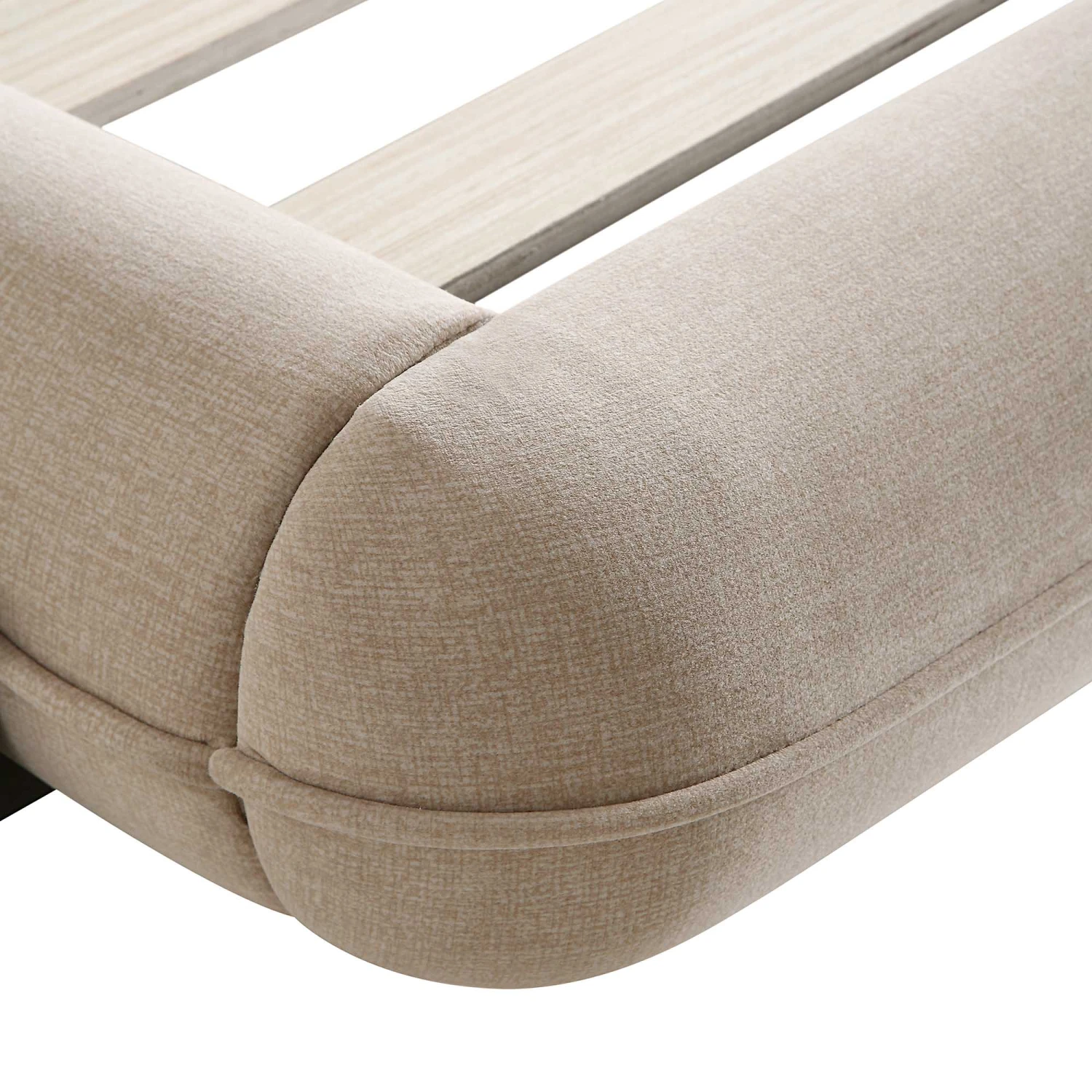 Elystan Oval Headboard Upholstered Bed, Warm Beige Fabric 10 Elystan Oval Headboard Upholstered Bed, Warm Beige Fabric - Image 10