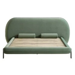 Elystan Oval Headboard Upholstered Bed, Olive Green Fabric -Best Furniture Shop ZX 2181 GREEN FAB WB1