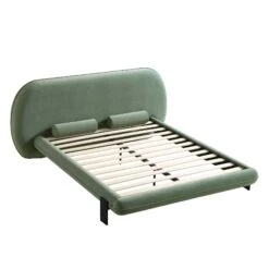 Elystan Oval Headboard Upholstered Bed, Olive Green Fabric -Best Furniture Shop ZX 2181 GREEN FAB WB2