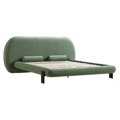 Elystan Oval Headboard Upholstered Bed, Olive Green Fabric -Best Furniture Shop ZX 2181 GREEN FAB WB3