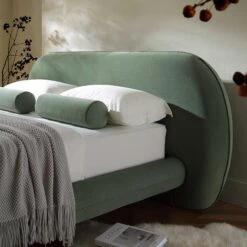 Elystan Oval Headboard Upholstered Bed, Olive Green Fabric -Best Furniture Shop ZX 2181 GREEN FAB scene2