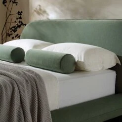 Elystan Oval Headboard Upholstered Bed, Olive Green Fabric -Best Furniture Shop ZX 2181 GREEN FAB scene3