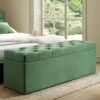 Leamington Deep-Buttoned Ottoman Storage Bench, Meadow Green Velvet