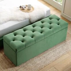 Leamington Deep-Buttoned Ottoman Storage Bench, Meadow Green Velvet 13 Leamington Deep-Buttoned Ottoman Storage Bench, Meadow Green Velvet -Best Furniture Shop ZX 2183 CUCU VEL scene2