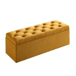 Leamington Deep-Buttoned Ottoman Storage Bench, Turmeric Yellow Velvet 16 Leamington Deep-Buttoned Ottoman Storage Bench, Turmeric Yellow Velvet -Best Furniture Shop ZX 2183 MUST VEL WB4