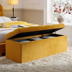 Leamington Deep-Buttoned Ottoman Storage Bench, Turmeric Yellow Velvet 13 Leamington Deep-Buttoned Ottoman Storage Bench, Turmeric Yellow Velvet -Best Furniture Shop ZX 2183 MUST VEL scene2