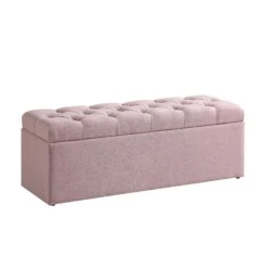 Leamington Deep-Buttoned Ottoman Storage Bench, Rosewater Pink Fabric -Best Furniture Shop ZX 2183 PALEPINK FAB WB1