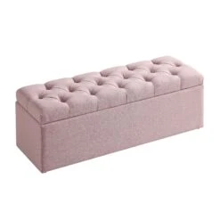 Leamington Deep-Buttoned Ottoman Storage Bench, Rosewater Pink Fabric -Best Furniture Shop ZX 2183 PALEPINK FAB WB2