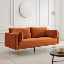 Pelham Orange Velvet Fabric Sofa -Best Furniture Shop c4622